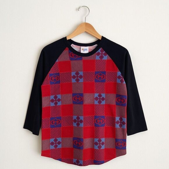 LuLaRoe Randy Raglan Baseball Tee XS – Red Blue Black Checkered - Picture 3 of 3
